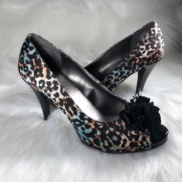 Sam & Libby Blue Brown Leopard Print High Heels - Picture 1 of 8